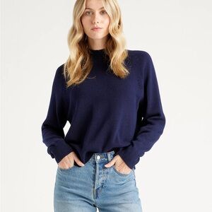 Quince Navy Blue 100% Organic Cotton Mock Crew Neck Sweater XL Old Money Minimal